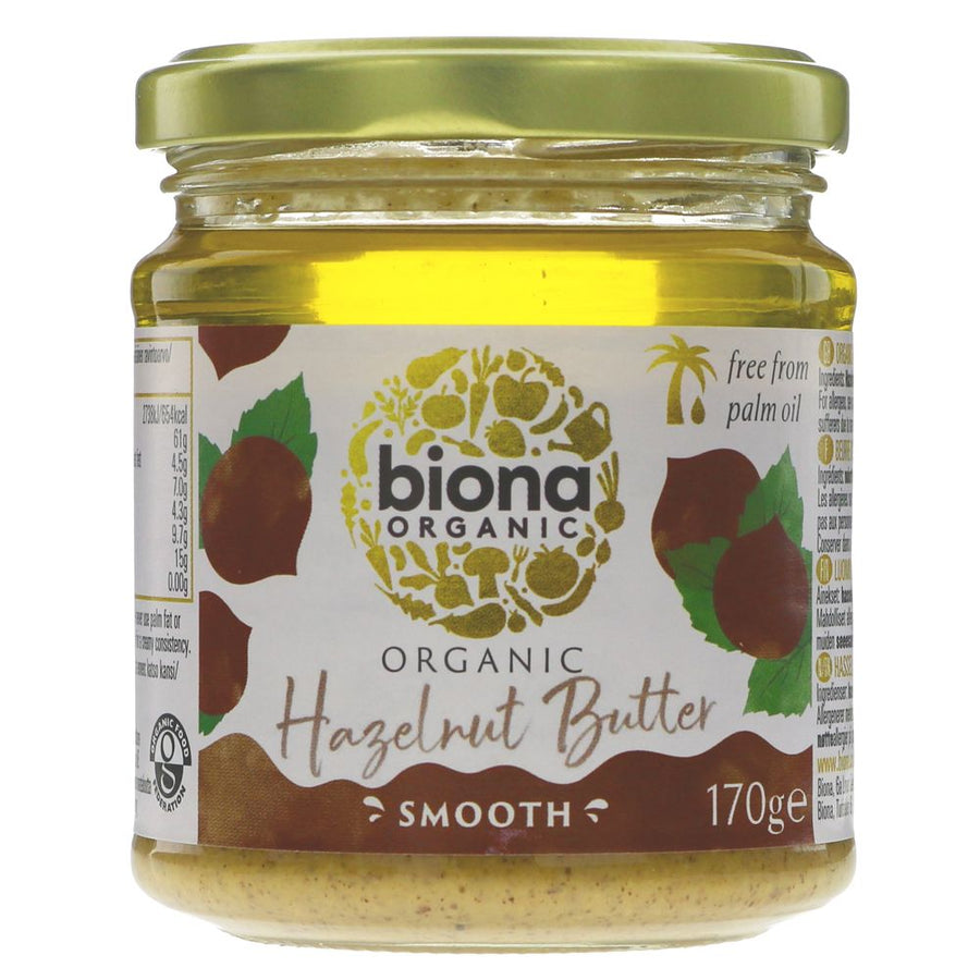 Biona hazelnut butter is naturally sweet - 100% hazelnuts with nothing added. Perfect for adding to smoothies and desserts, or for adding an Oriental twist to savoury sauces and dressings.