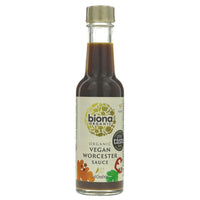 140ml bottle of worcester sauce. organic, gluten free and vegan