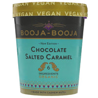 large tub of booja booja chocolate salted caramel ice cream