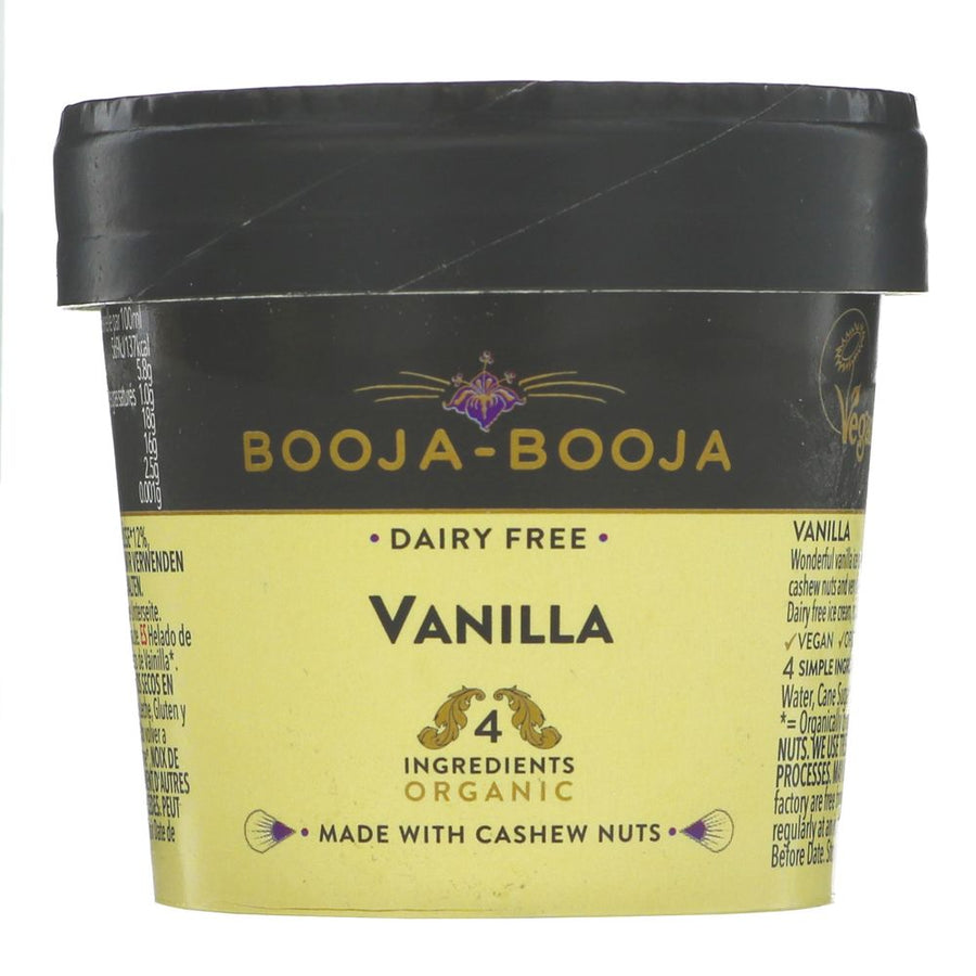 a small tub of booja-booja vanilla ice cream 