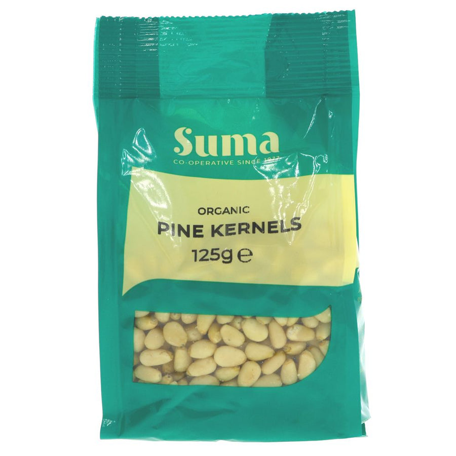 Pack of 125g of organic pine kernels. 