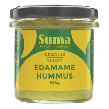 Jar of organic edamame hummus. 